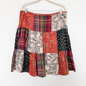 American Living Womens Skirt Size 10 Red Multi Patchwork Boho Cottagecore Grunge